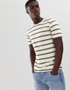 Selected Homme T-shirt With Multi Texture Stripe - White