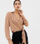 Missguided Tie Side Wrap Shirt In Camel - Red
