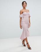 Missguided Bardot Fish Tail Midi Dress - Pink