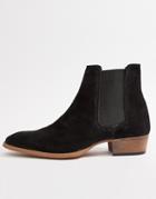Asos Design Stacked Heel Western Chelsea Boots In Black Suede - Black