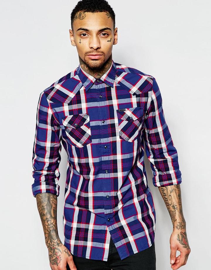 Diesel Shirt S-zulphuris Check Western In Red - Red