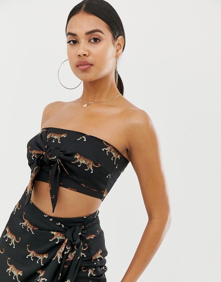 4th + Reckless Printed Bandeau With Tie Sash In Black - Multi