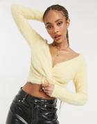 Threadbare Sasha Twist Front Fluffy Cropped Sweater-white