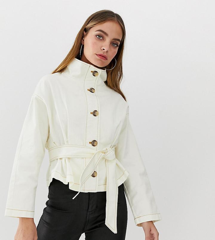 Asos Design Petite Waisted Jacket - Cream