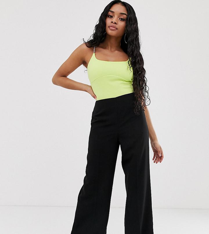 Asos Design Petite Wide Leg Pants With Clean High Waist-black