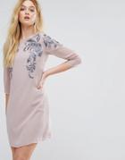 Little Mistress Embellished Front Tunic Dress - Pink