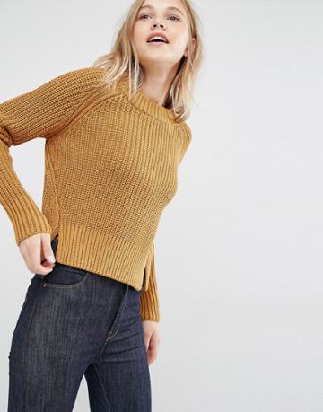 Dr Denim Cropped Knit Sweater - Brown