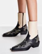 Topshop Ariel Premium Leather Stitched Western Boots In White