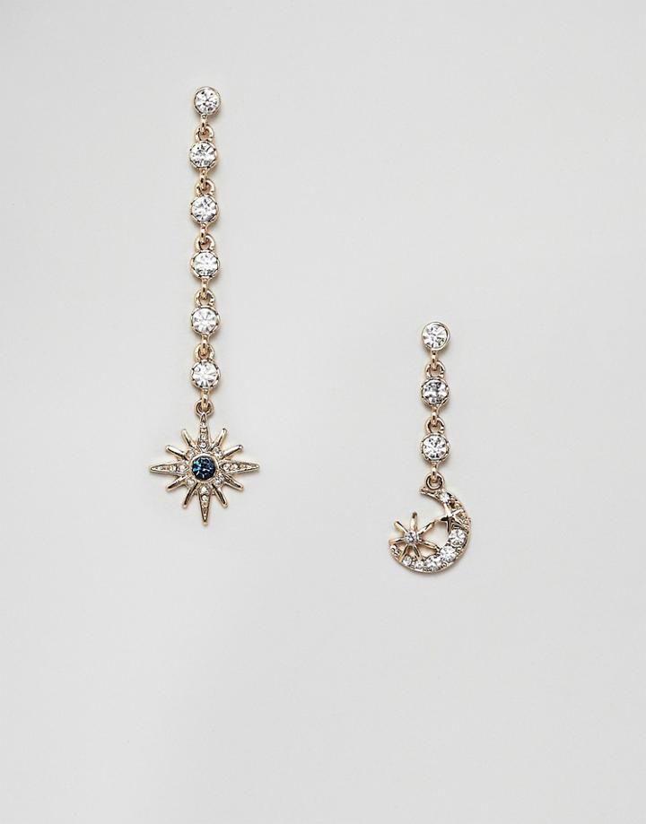 Lipsy Statement Embellished Moon And Star Earrings In Gold - Gold