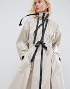 Asos White Ruched Detail Zip Through Dress Jacket - Brown
