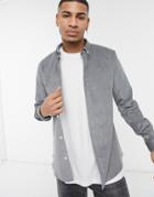 River Island Slim Fit Cord Shirt In Gray-grey