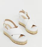 Simply Be Wide Foot Flatform Espadrille Sandals With Cross Front In White - White