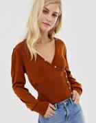 Asos Design Wrap Cardigan With Button Detail-red