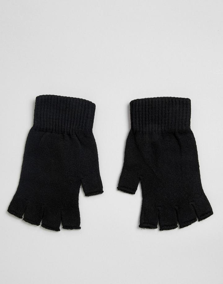 Asos Design Fingerless Gloves In Recycled Polyester - Black