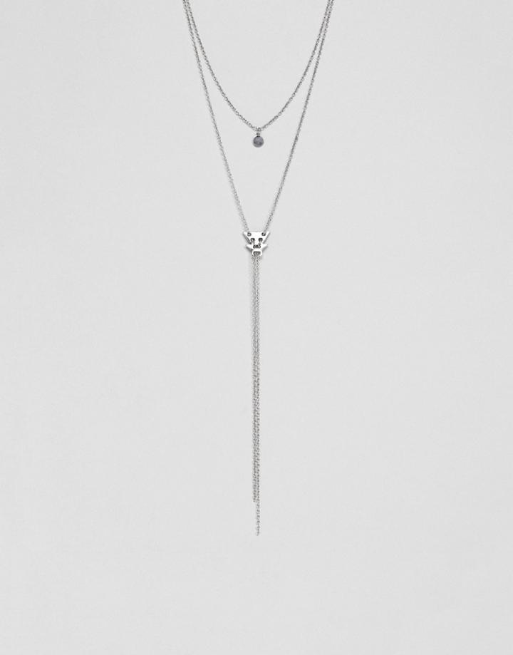 Asos Design Disc And Bolo Chain Multirow Necklace - Silver