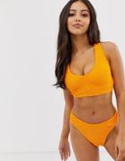 Asos Design Fuller Bust Crinkle Racer Back Crop Bikini Top In Orange - Orange