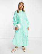 River Island Maxi Shirt Dress In Light Green