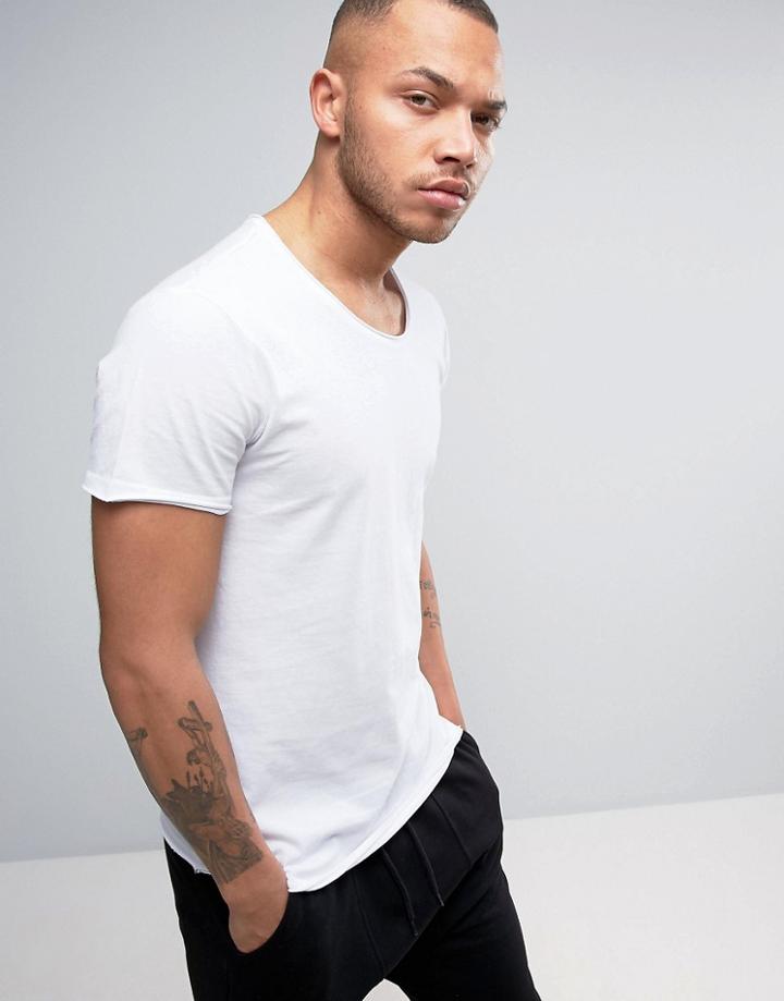 Yourturn T-shirt In White With Raw Hem - White