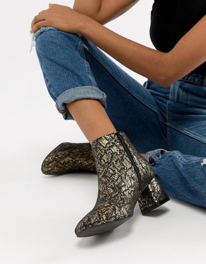Vero Moda Gold Floral Ankle Boots - Multi