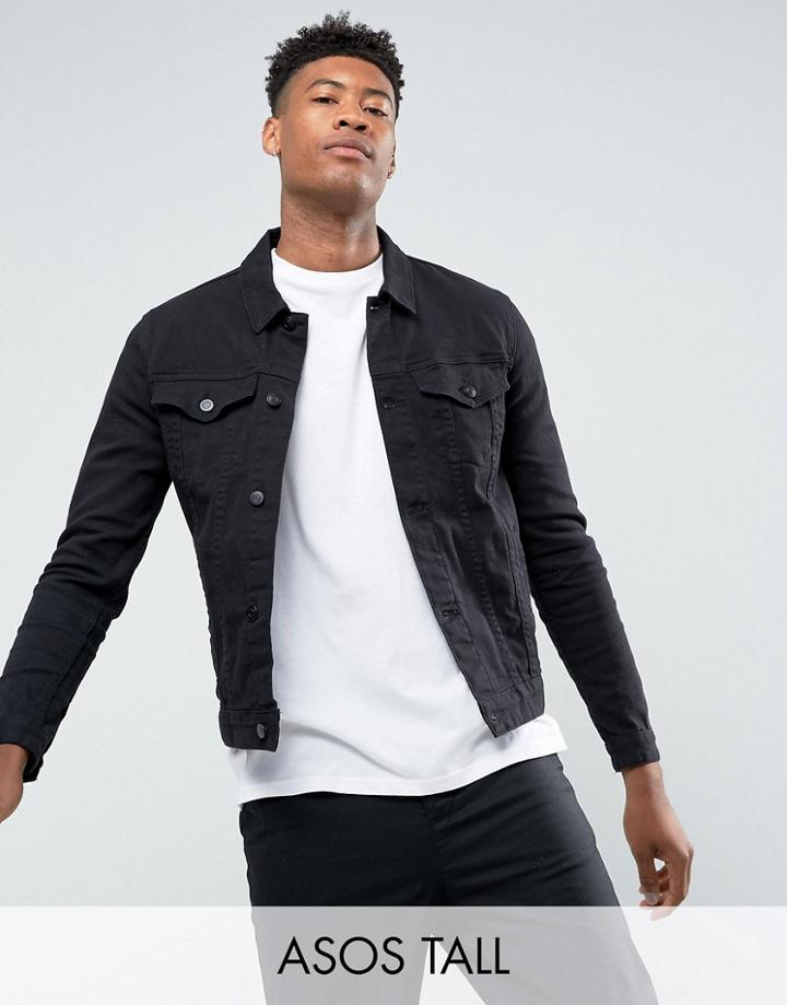 Asos Tall Skinny Denim Jacket In Black - Black