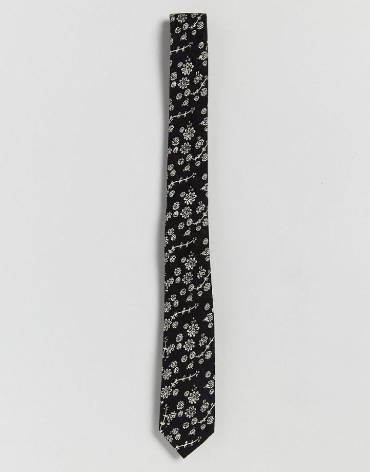 Asos Slim Tie In Ditsy Floral - Black
