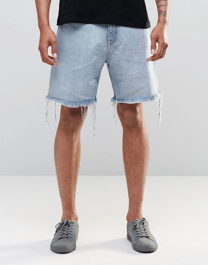 Weekday Love Regular Denim Shorts Raw Hem In Blue Beat Light Wash - Blue