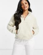 Street Collective Half Zip Borg Fleece In Ecru Co-ord-white