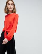 Asos Woven Top With Knot Front - Red
