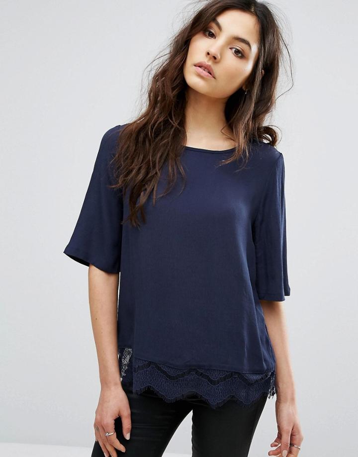 Vila Lace Hem Top - Navy