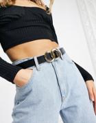 Asos Design Leather Double Chain Waist And Hip Jeans Belt-black