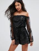 Love & Other Things Bardot Romper With Sequin Detail - Black