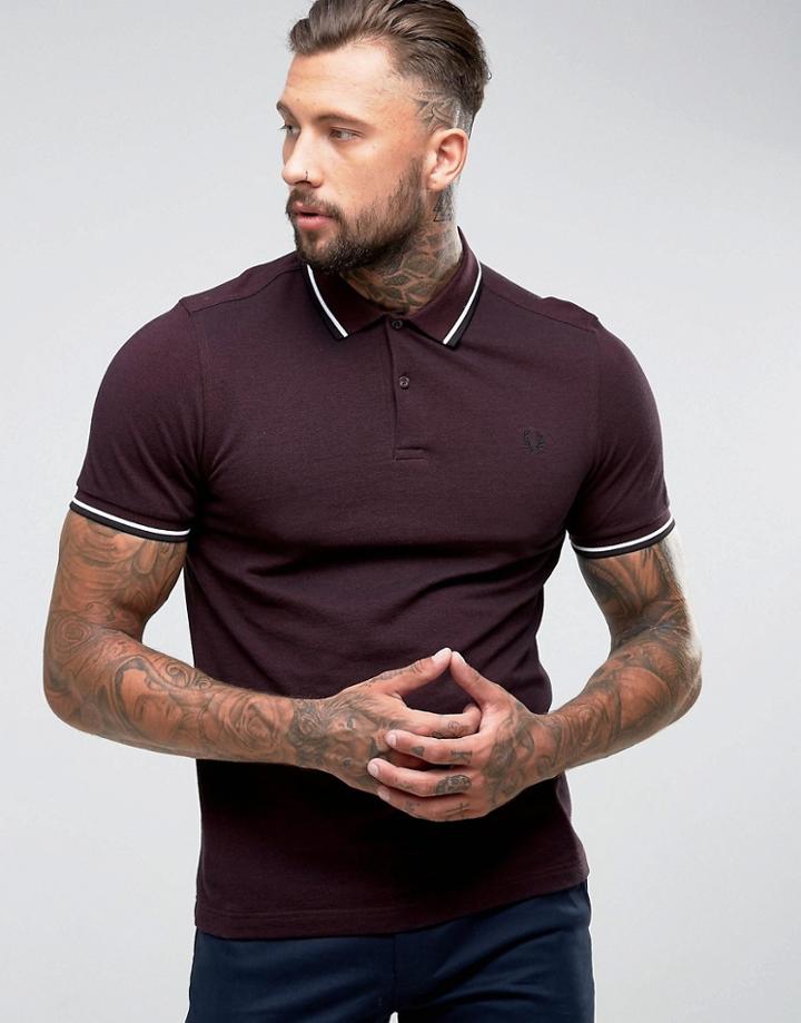 Fred Perry Slim Fit Tipped Oxford Weave Polo In Burgundy - Red