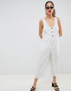 Asos Design Jumpsuit With Button Front Detail In Stripe Print-multi