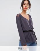 New Look Tall Lace Wrap Blouse - Gray