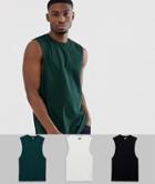 Asos Design Organic Sleeveless T-shirt With Dropped Armhole 3 Pack Save - Multi