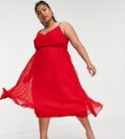 Asos Design Curve Pleated Cami Midi Dress With Drawstring Waist In Red