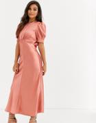 Asos Design Satin Midi Tea Dress-pink