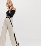 Missguided Tall Exclusive Tall Wide Leg Pants With Buckle Detail In Sand - Beige