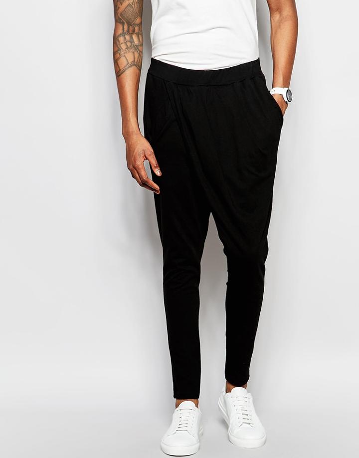 Unplugged Museum Wrap Front Skinny Joggers With Drop Crotch - Black