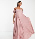 Asos Design Maternity Recycled Polyester Bardot Pleated Maxi Dress In Rose-pink