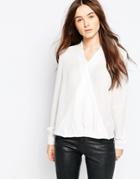 Brave Soul Long Sleeve Wrap Front Blouse - Cream