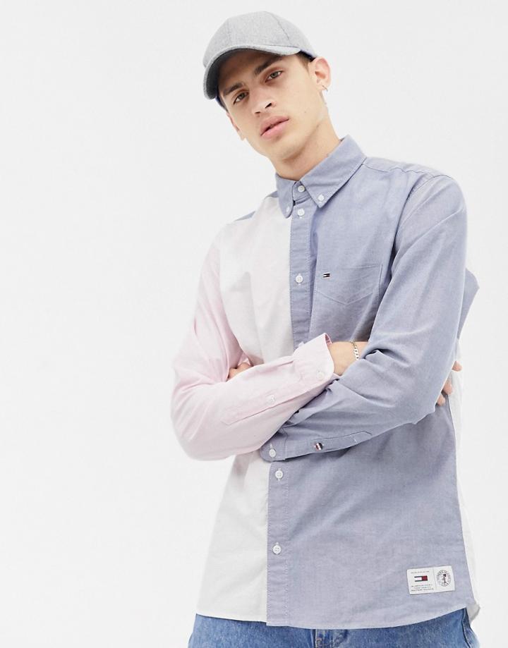 Tommy Jeans Relaxed Fit Color Block Shirt In Pink/white/blue - Multi