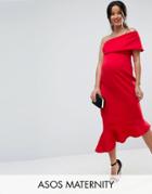 Asos Maternity One Shoulder Peplum Hem Midi Dress - Red
