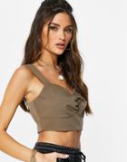 4th & Reckless Ruched Bandeau Crop Top In Taupe Brown