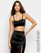 Asos Petite Exclusive Co-ord Crop Top In Bonded Satin - Khaki $15.00