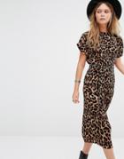New Look Pleated Leopard Midi Dress - Multi