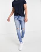 Jack & Jones Intelligence Pete Carrot Fit Jeans With Rips In Midwash Blue-blues