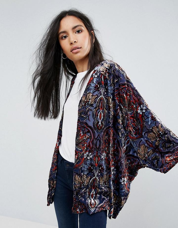 Pepe Jeans Cameron Burnout Print Kimono Jacket - Red