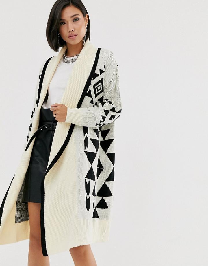 Blank Nyc Graphic Print Longline Cardigan-beige