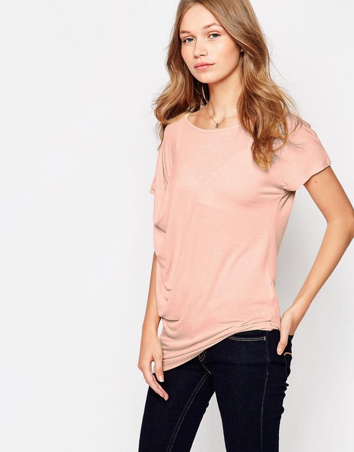 Vila T-shirt With Side Draping - Pink Sand